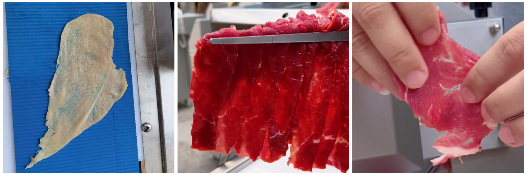 Meat portioning and stacking machine